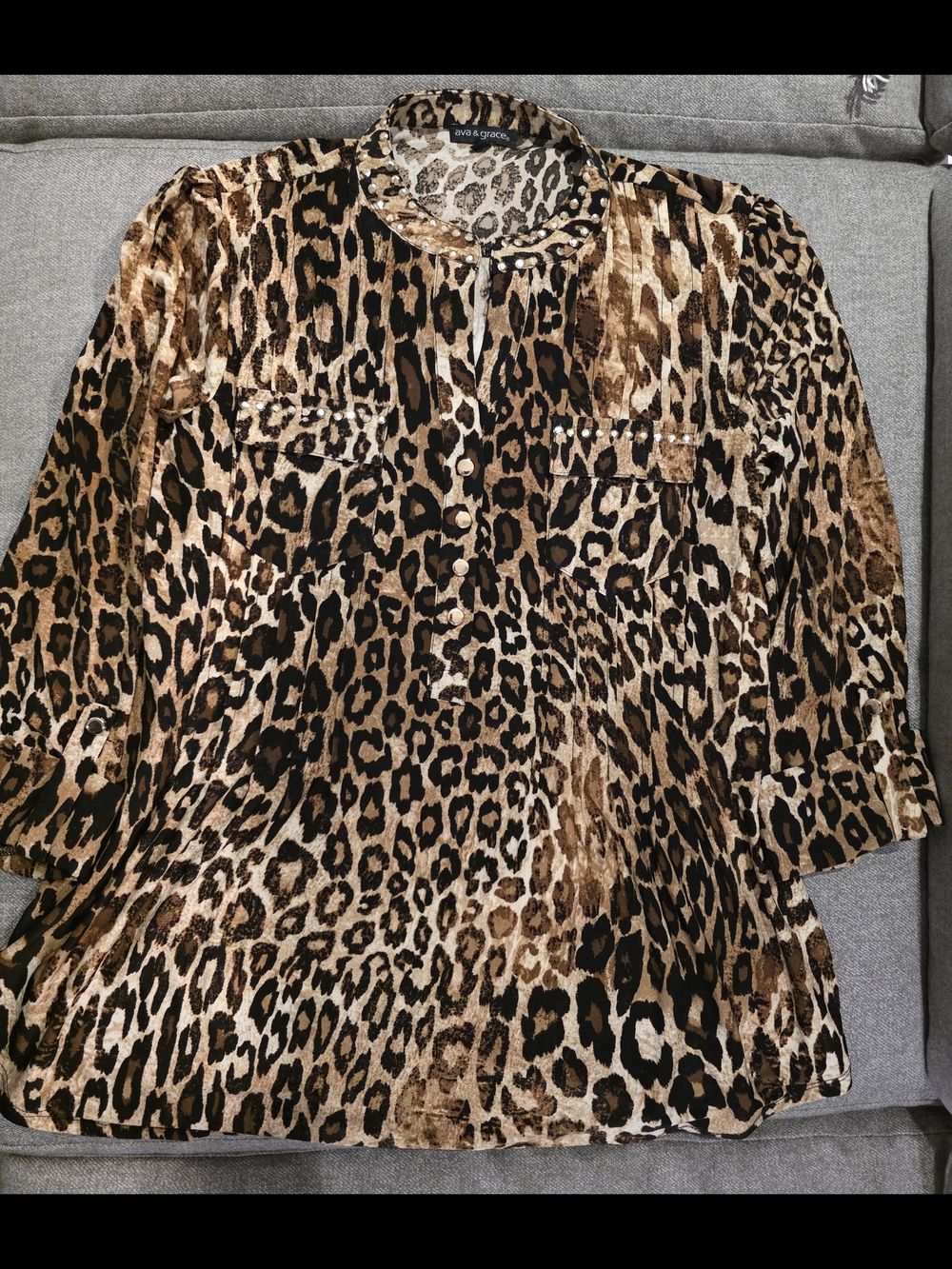 Ava & Grace Leopard-Print Button Front Tunic in Brown and Black